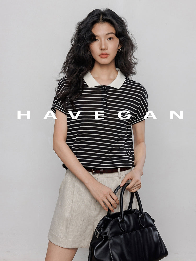 Polo Collar Border Tops_BDHL7232