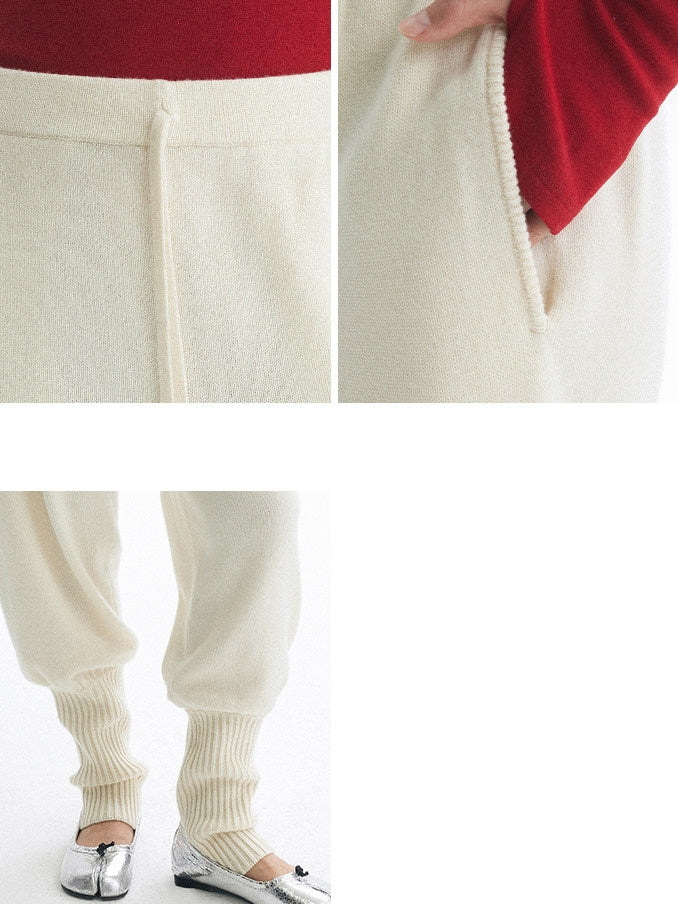 White Jogger Knit Pants_BDHL8098