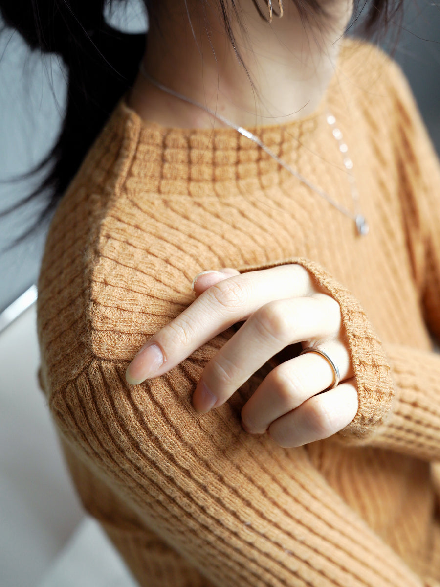 Turtleneck Or High-Neck Waffle Knit Tops_BDHL7930