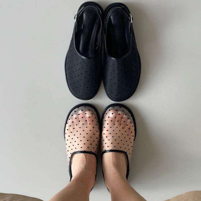 Mesh Polka-Dot Flat Mules_BDHL8370