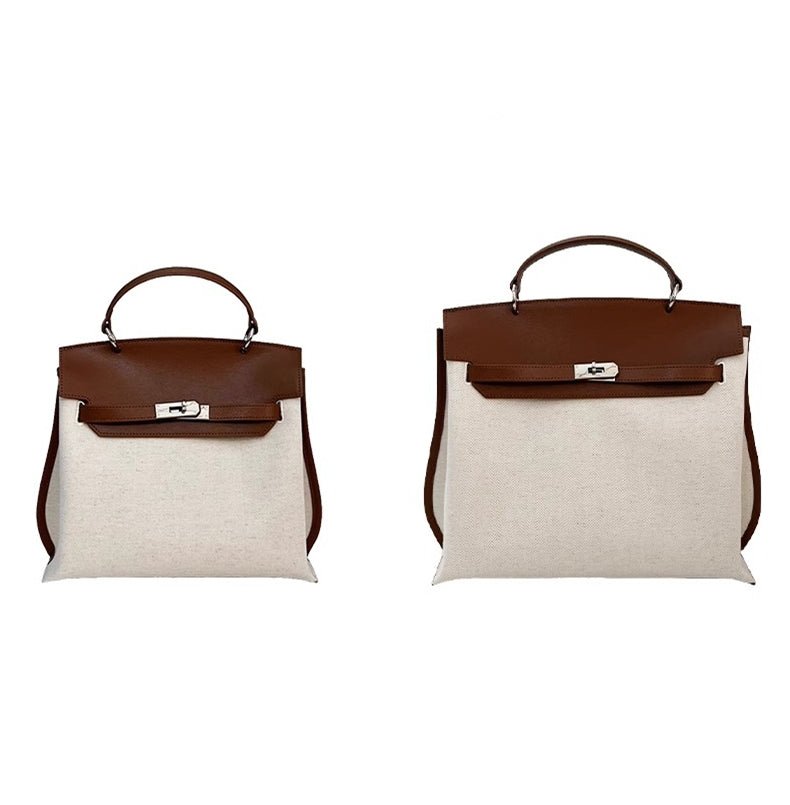Contrast Color Structured Leather Shoulder Tote_BDHL7453