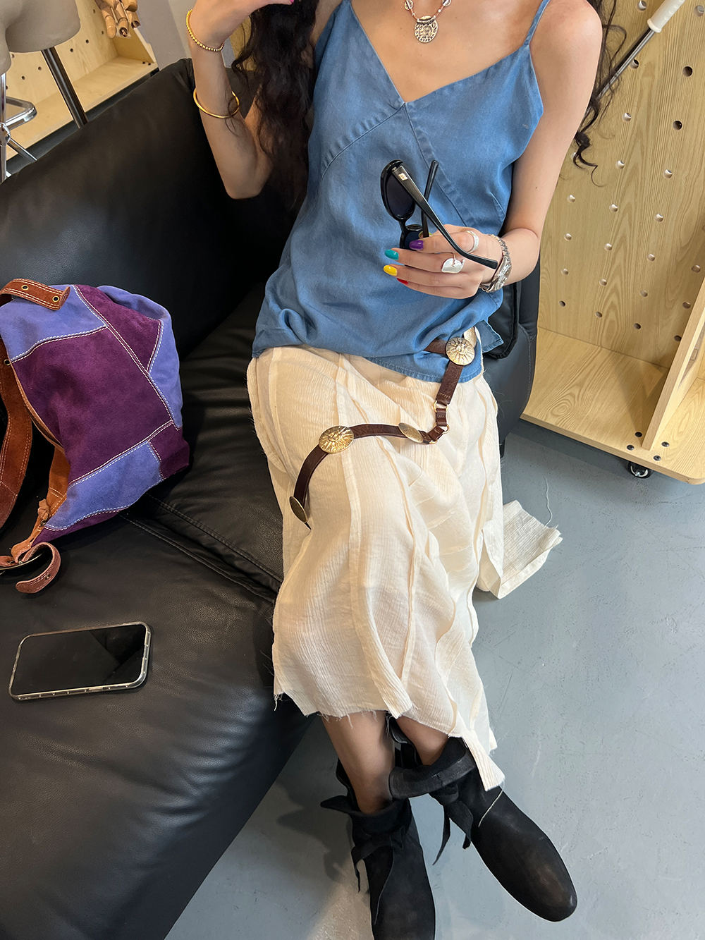 Splicing Draped A-Line Skirt_BDHL7542