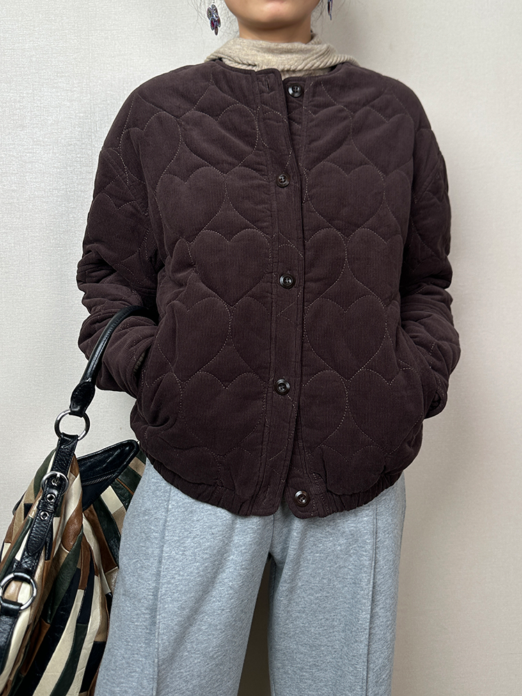 Collarless Heart Quilted Jacket_BDHL6851