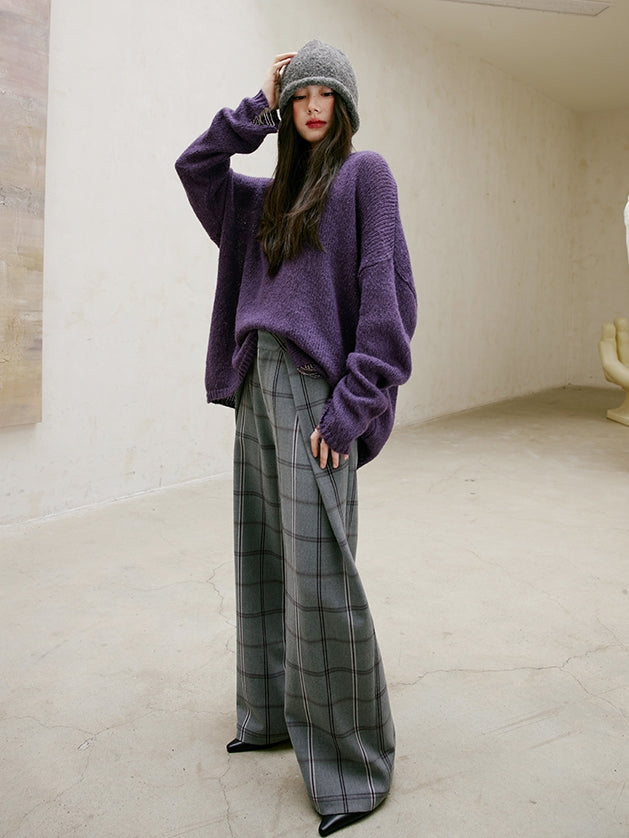 Relaxed Tucked Chequered Pants_BDHL6749