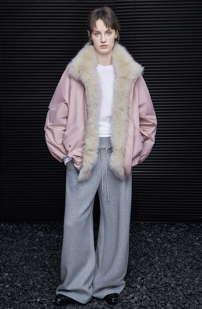Faux Fur Collar Pink Down Jacket_BDHL7868
