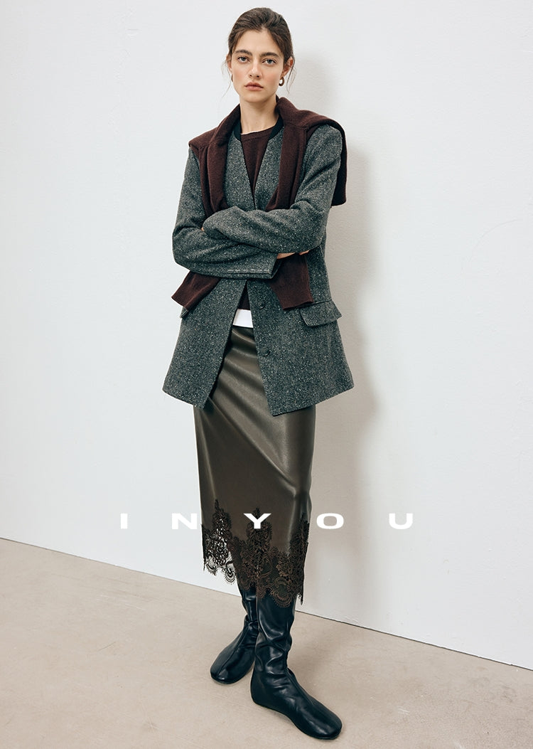 蕾絲皮革直筒裙_BDHL7901