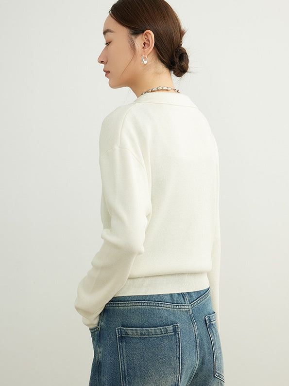 Deep V-Neck Collared Sweater_BDHL6554