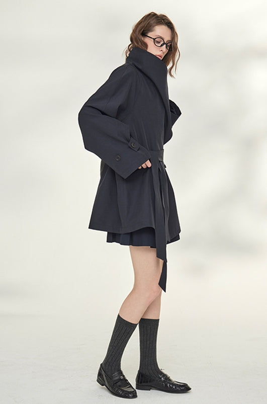 Tide Drawstring Short Trench Coat_BDHL7735