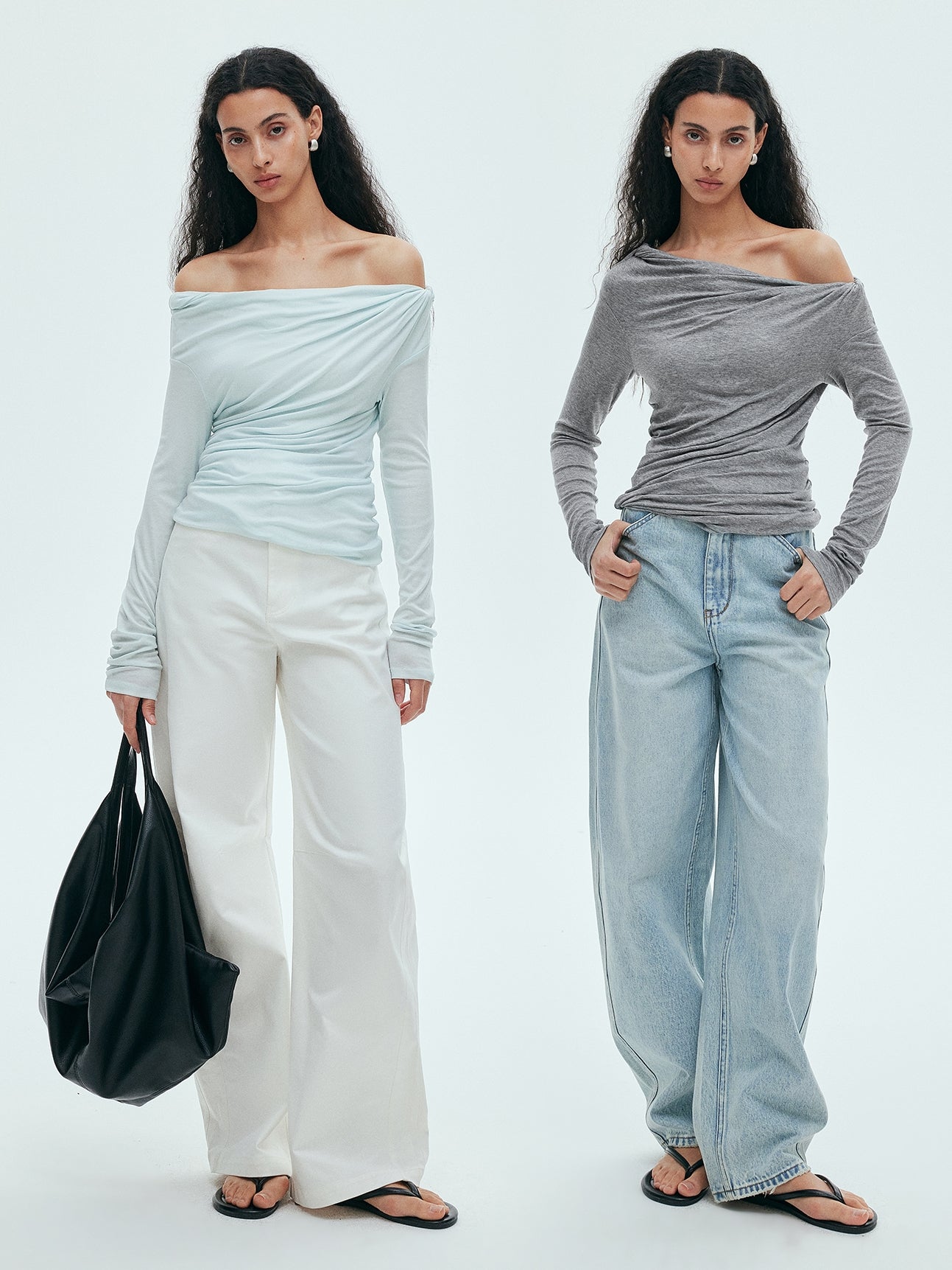Off-The-Shoulder Twisted Pleated Tops_BDHL7632