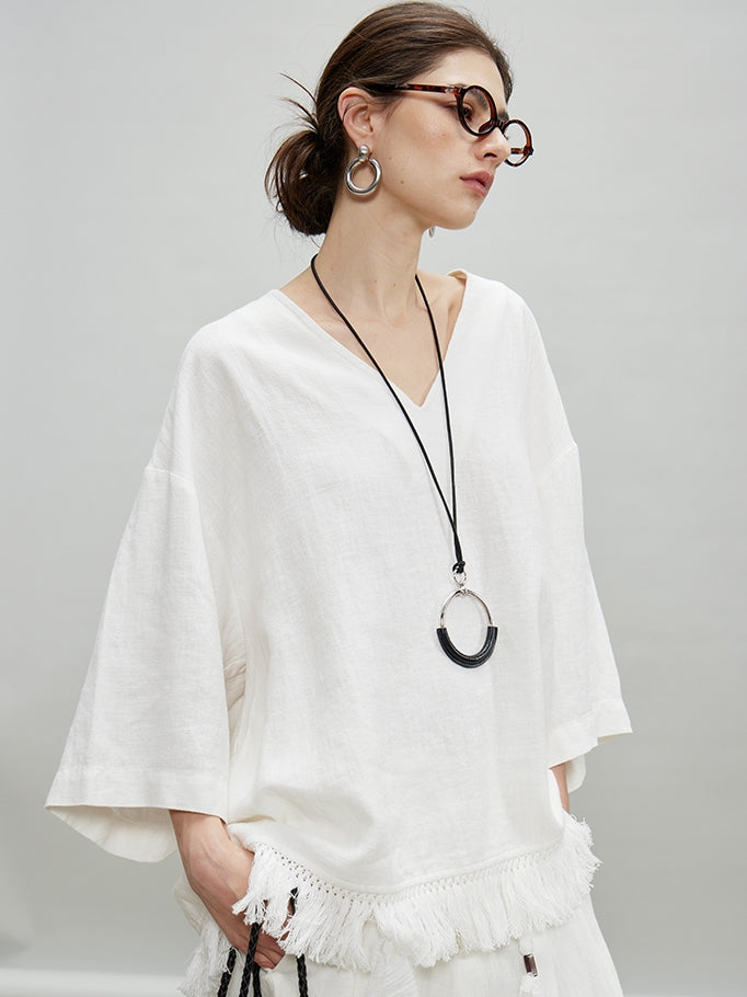 V-Neck Fringe Tops Or Tassel Wide Pants_BDHL7192