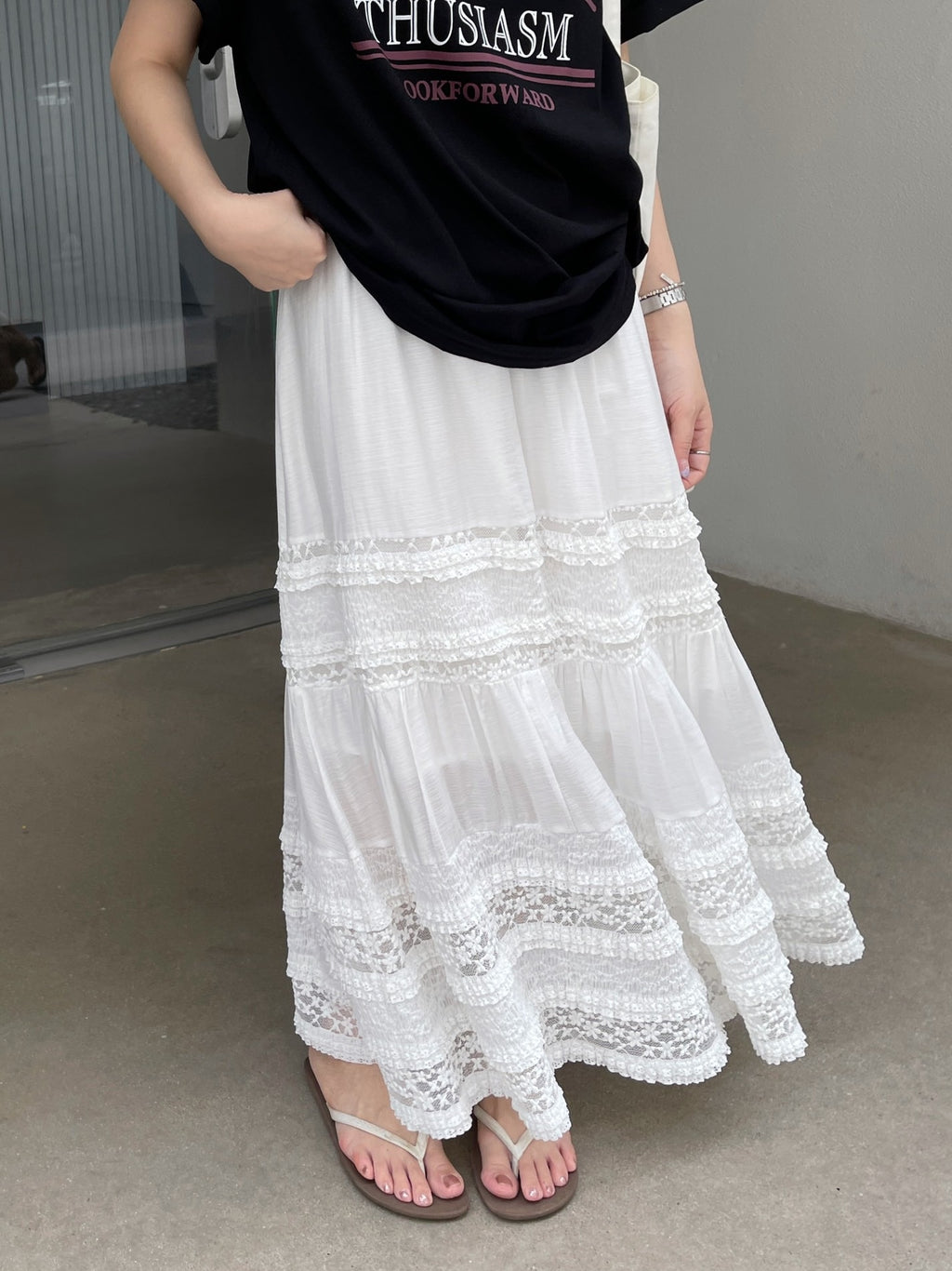 Lace Tiered White Skirt_BDHL7612