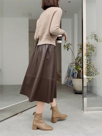 Draped PU Leather Skirt_BDHL6765