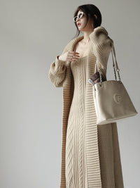 Thick Long Knit Cardigan And Dress Set_BDHL6721