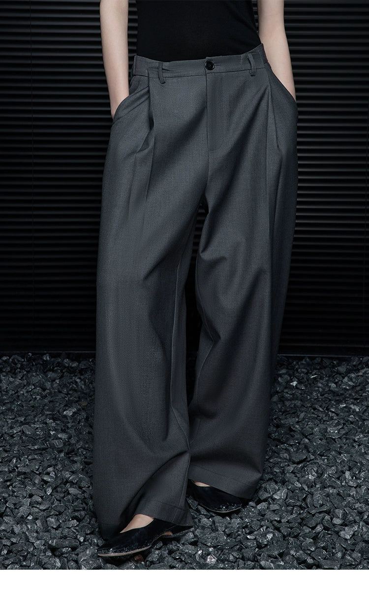 Gray Mid-Rise Drape Unique Pants_BDHL7639