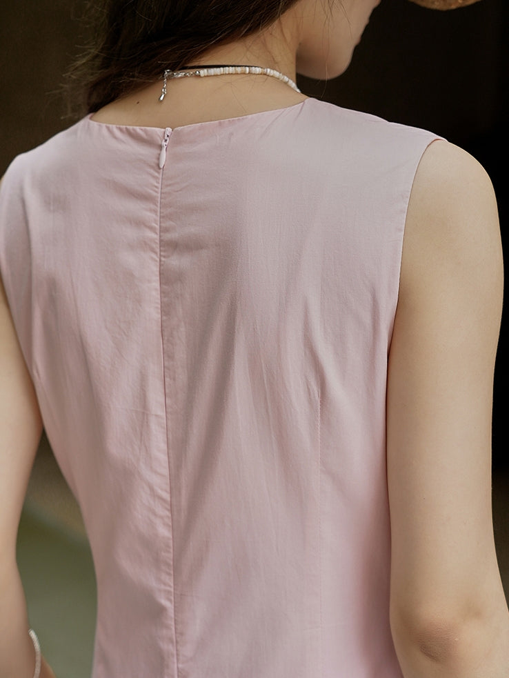 Pleated Strap Sleeveless Dress_BDHL7532