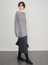 Gray Back Slit Tweed Skirt_BDHL6693