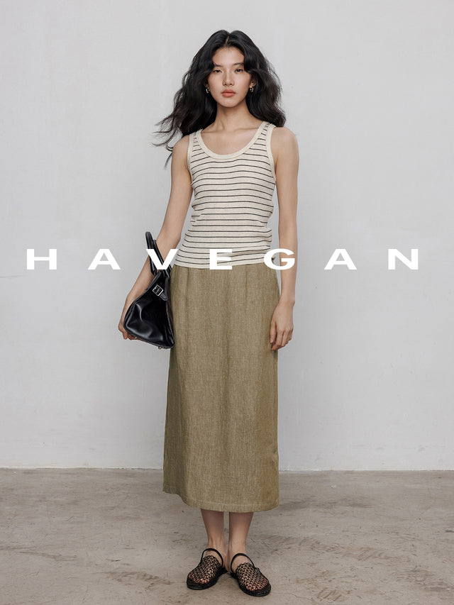 Simple Back Slit Midi Skirt_BDHL7234