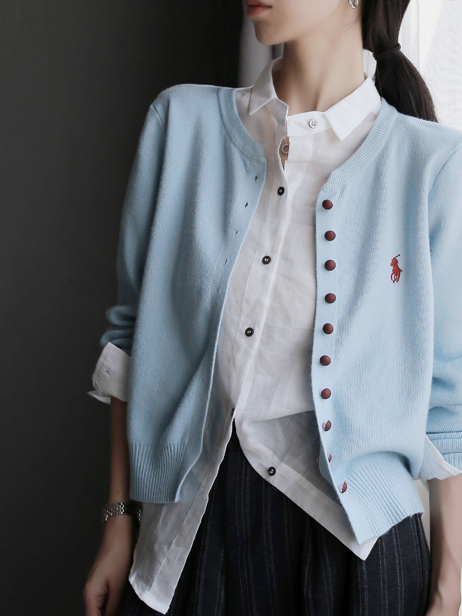 Round-Neck Embroidered Knit Cardigan_BDHL7764