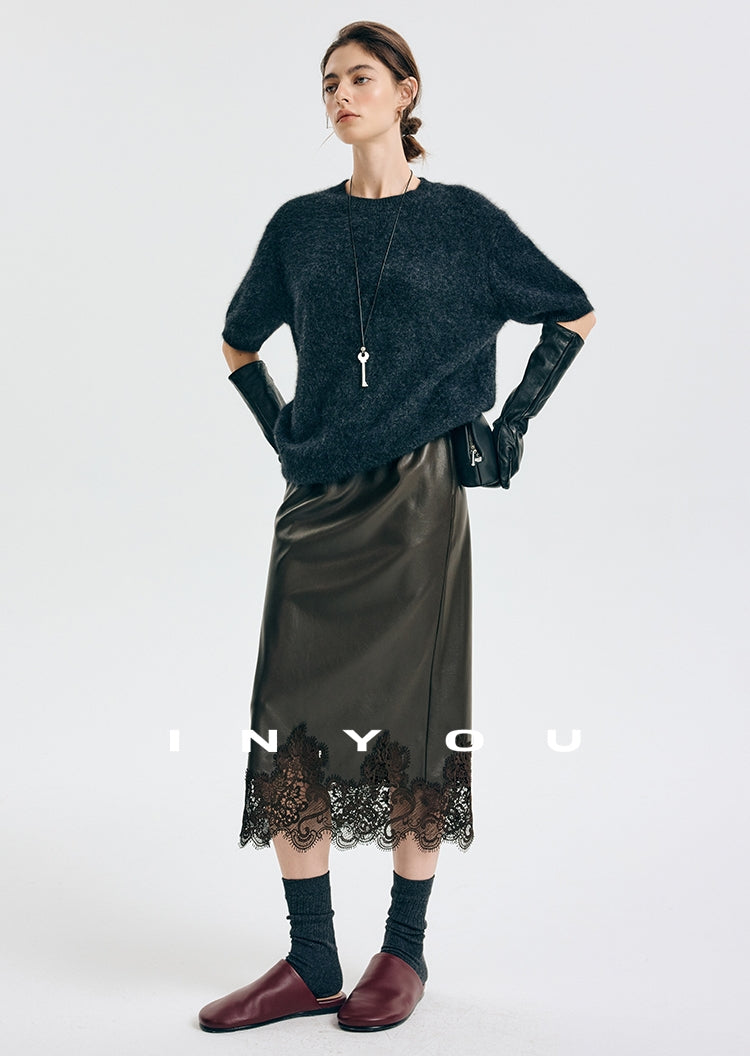 蕾絲皮革直筒裙_BDHL7901