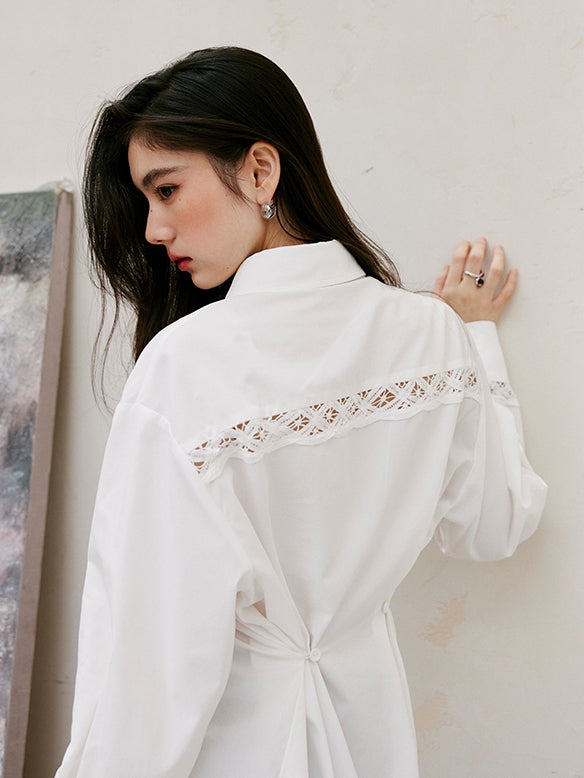 Lace Cut-Out Waist Button Shirt_BDHL6755