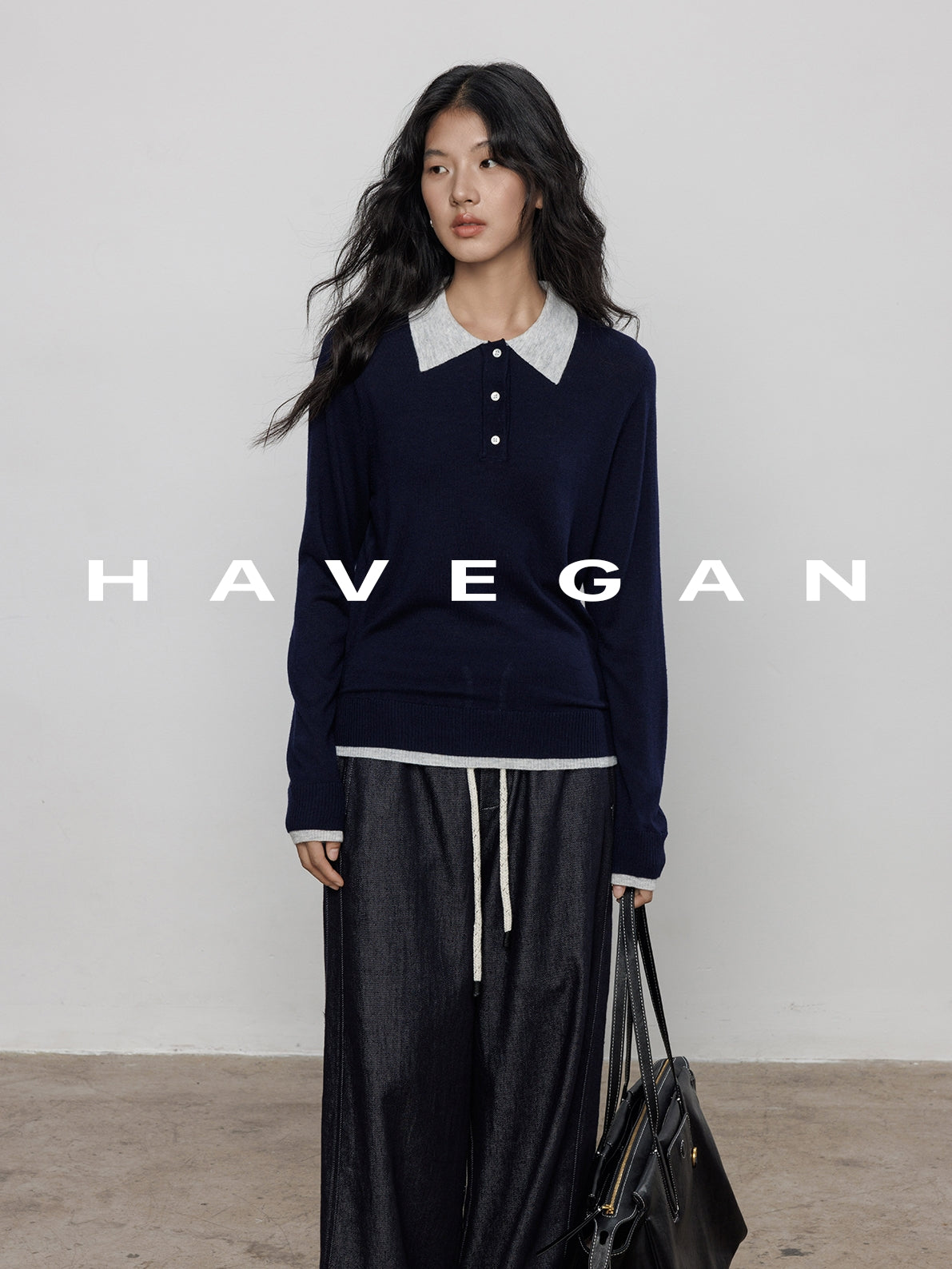 Contrast Polo Collar Tops_BDHL7711
