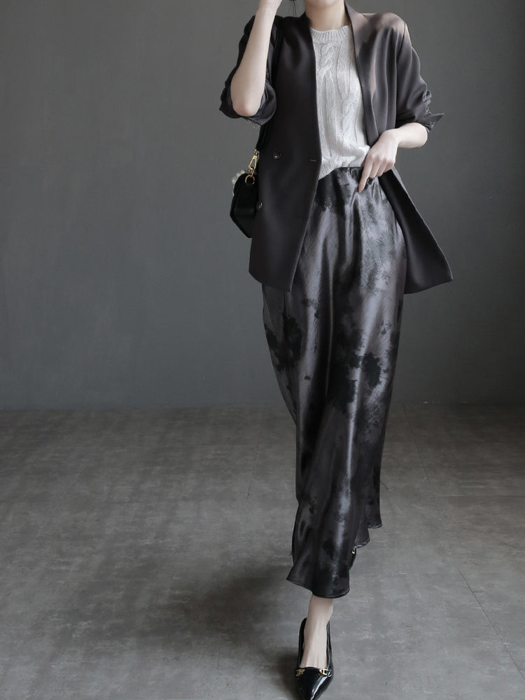 Draped Shiny Printed Skirt_BDHL7261
