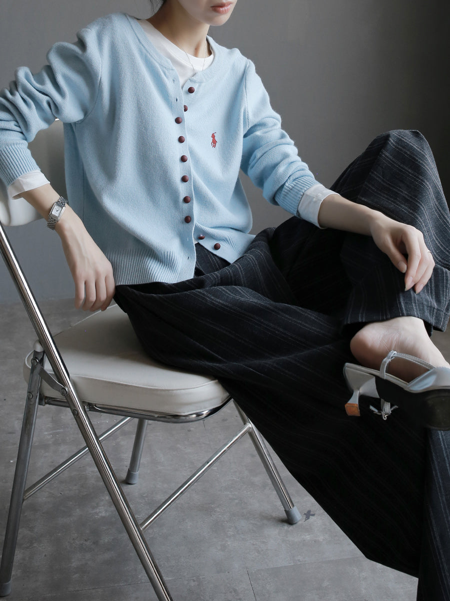 Round-Neck Embroidered Knit Cardigan_BDHL7764