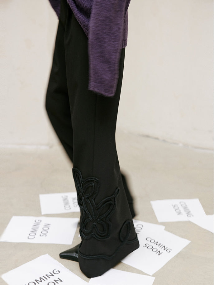 Black Embroidered Straight Pants_BDHL6743