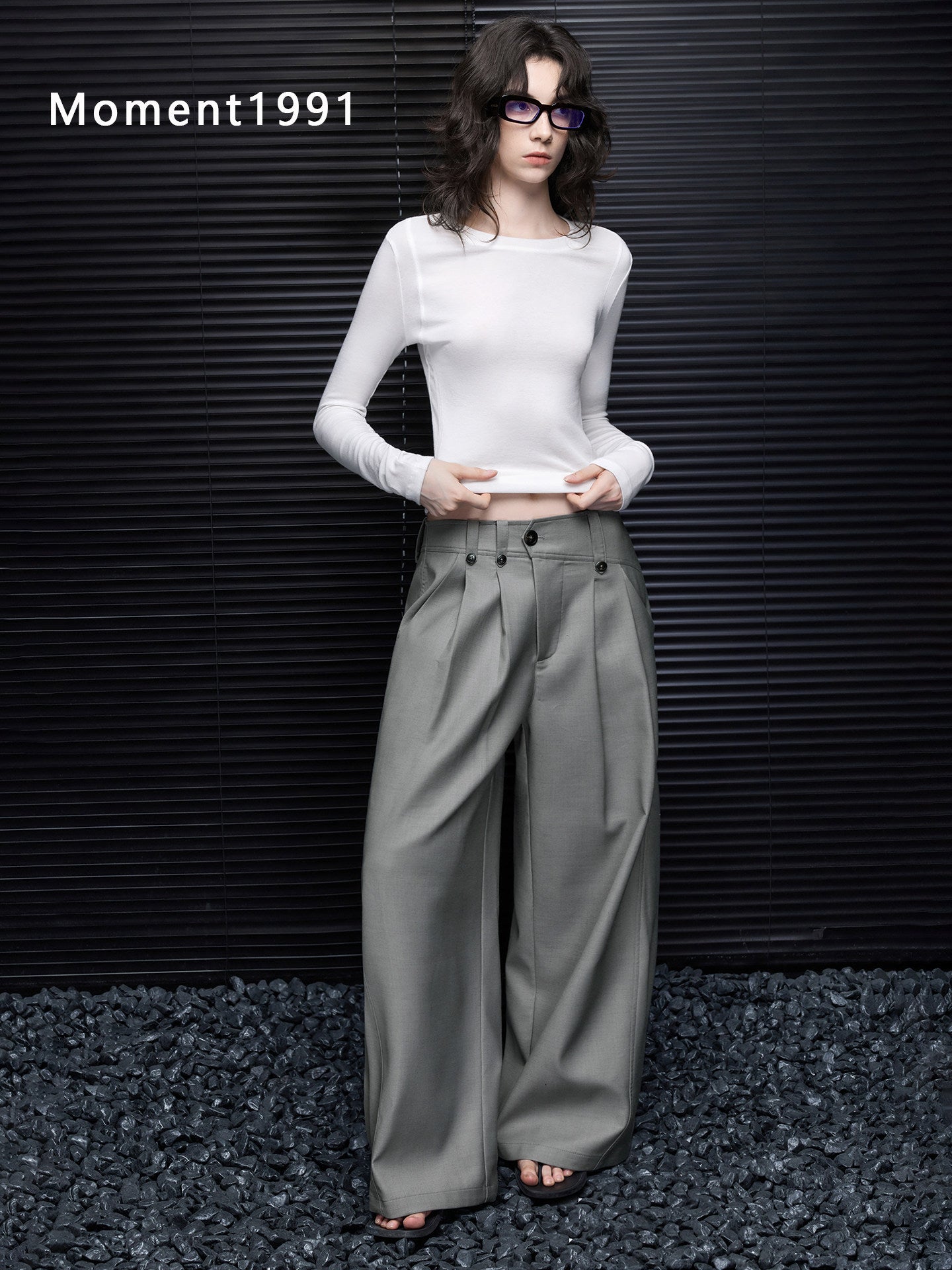 High Waist Pleated Wide Leg Trousers_BDHL8408