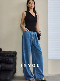 Wide Leg Draped Jeans Pants_BDHL6019