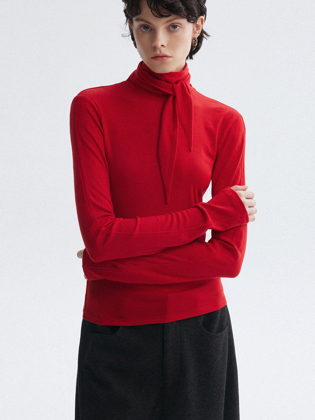 高領繫帶上衣_BDHL7951