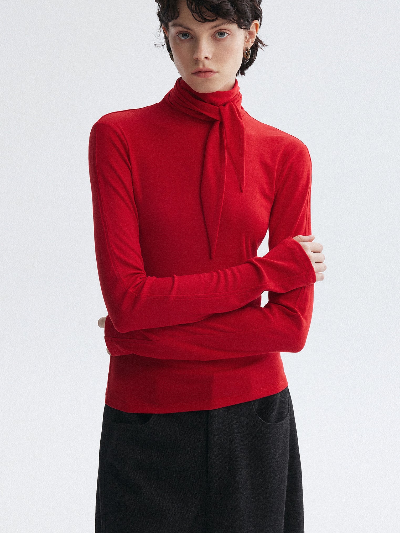 高領繫帶上衣_BDHL7951