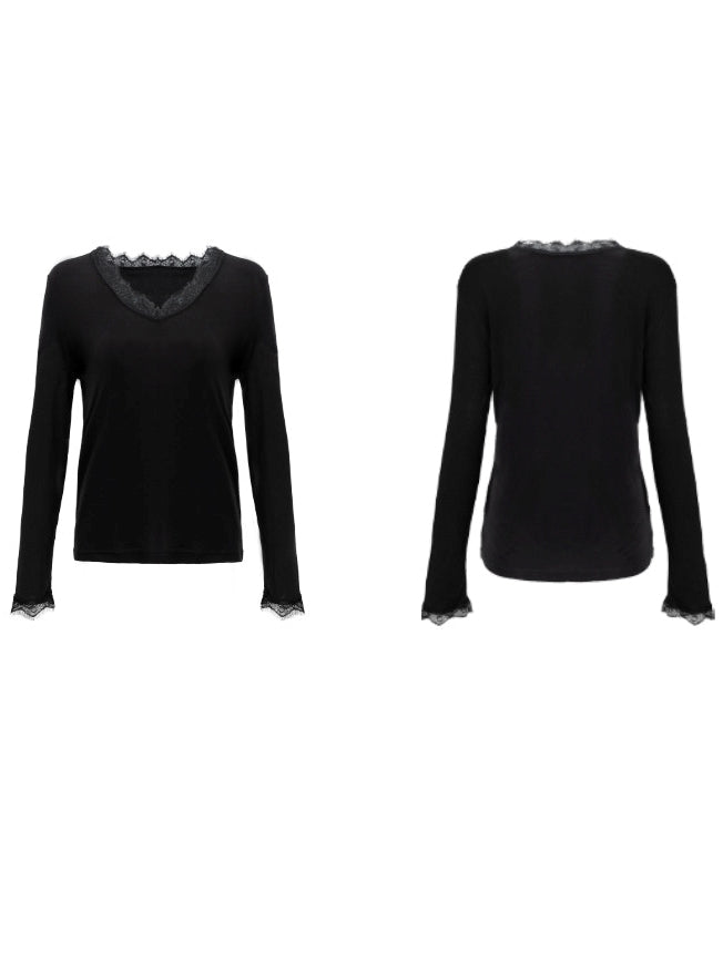 蕾絲V領長袖上衣_BDHL8058