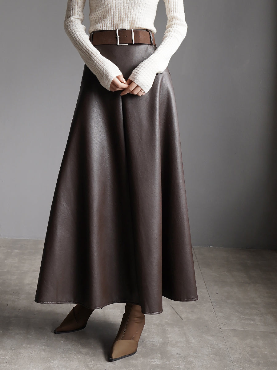 Slimming Leather Long Skirt_BDHL7934