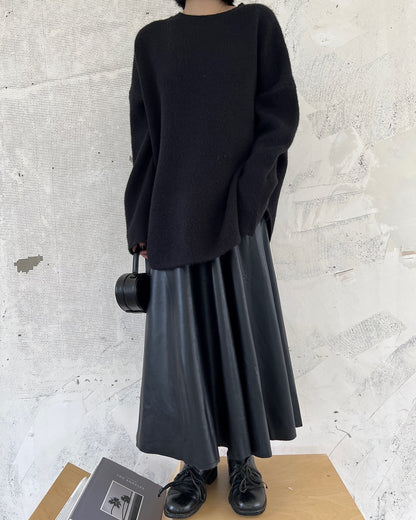 Versatile mid-length PU-leather skirt_BDHL5311