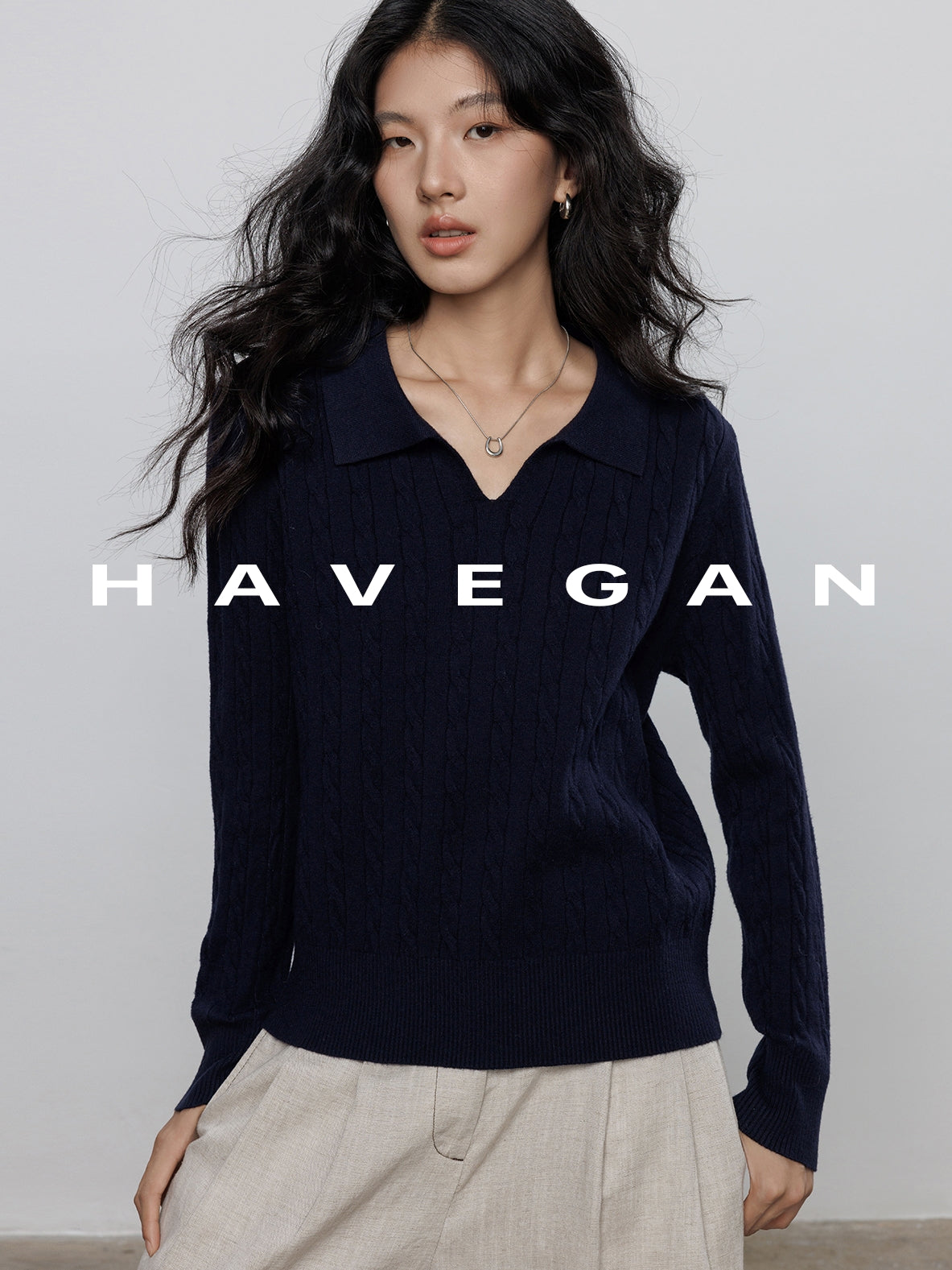 Polo-Collar Cable Knit Tops_BDHL7782