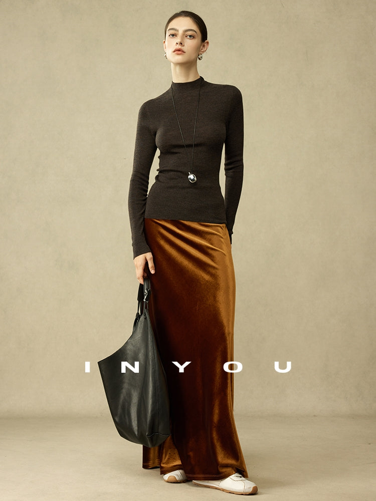 Retro Shiny Draped Long Skirt_BDHL6792