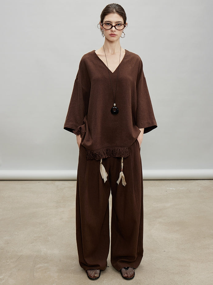 V-Neck Fringe Tops Or Tassel Wide Pants_BDHL7192