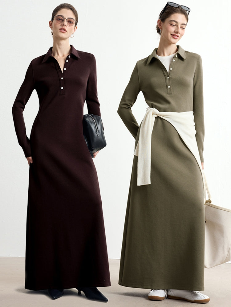 Polo Lapel Slim Long Dress_BDHL7753