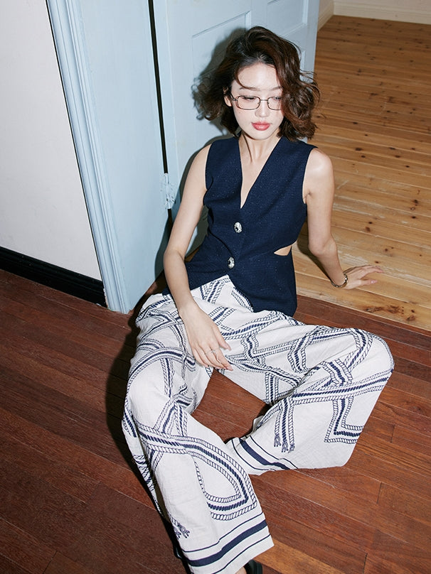 Chain Print Loose-Fitting Pants_BDHL7536