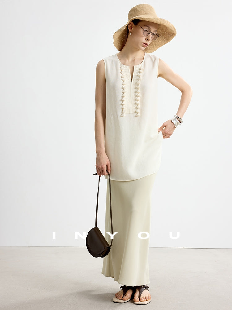 Fringe V-Neck Sleeveless Tops_BDHL7652