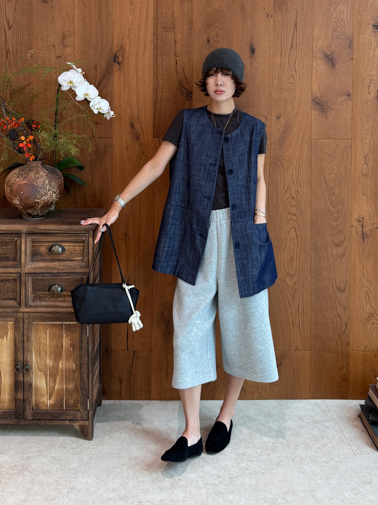 Brushed Knit Wide Leg Cropped Pants_BDHL8425