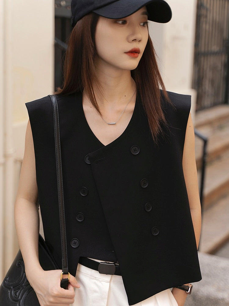 Black Double-Breasted Gilet_BDHL7151