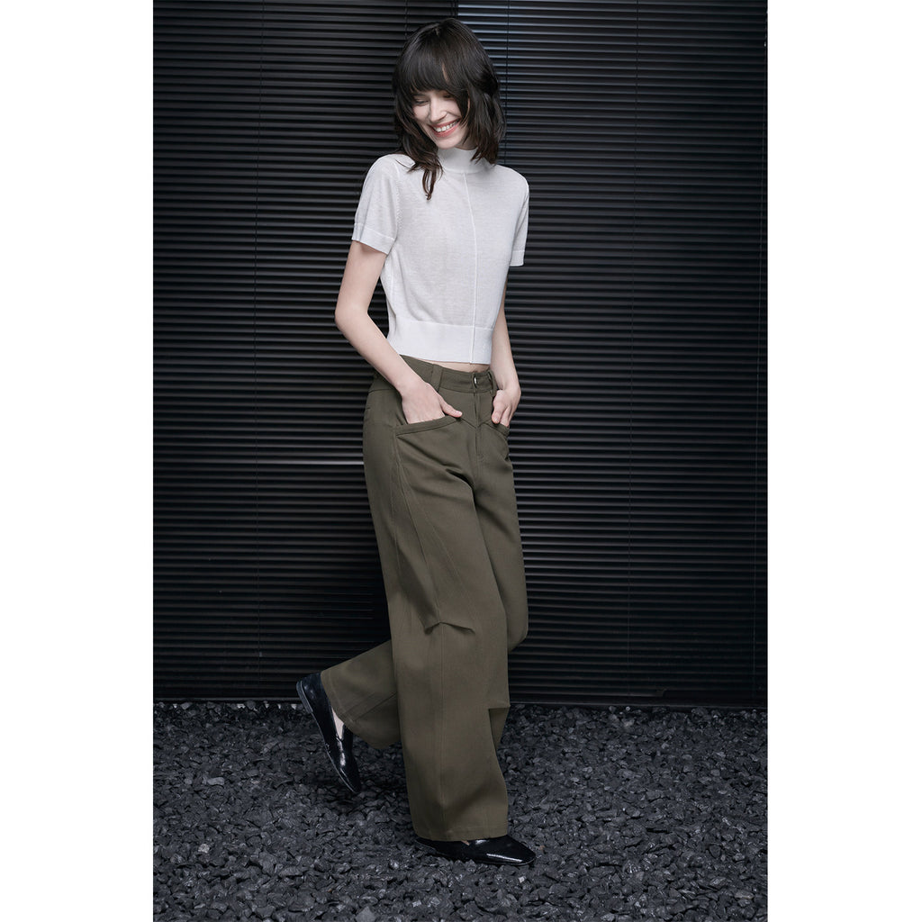 Mock Neck Short Sleeve Slim Knit Top_BDHL8217