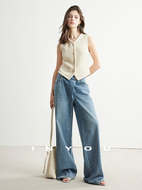 Straight Floor-Length Denim Pants_BDHL6951