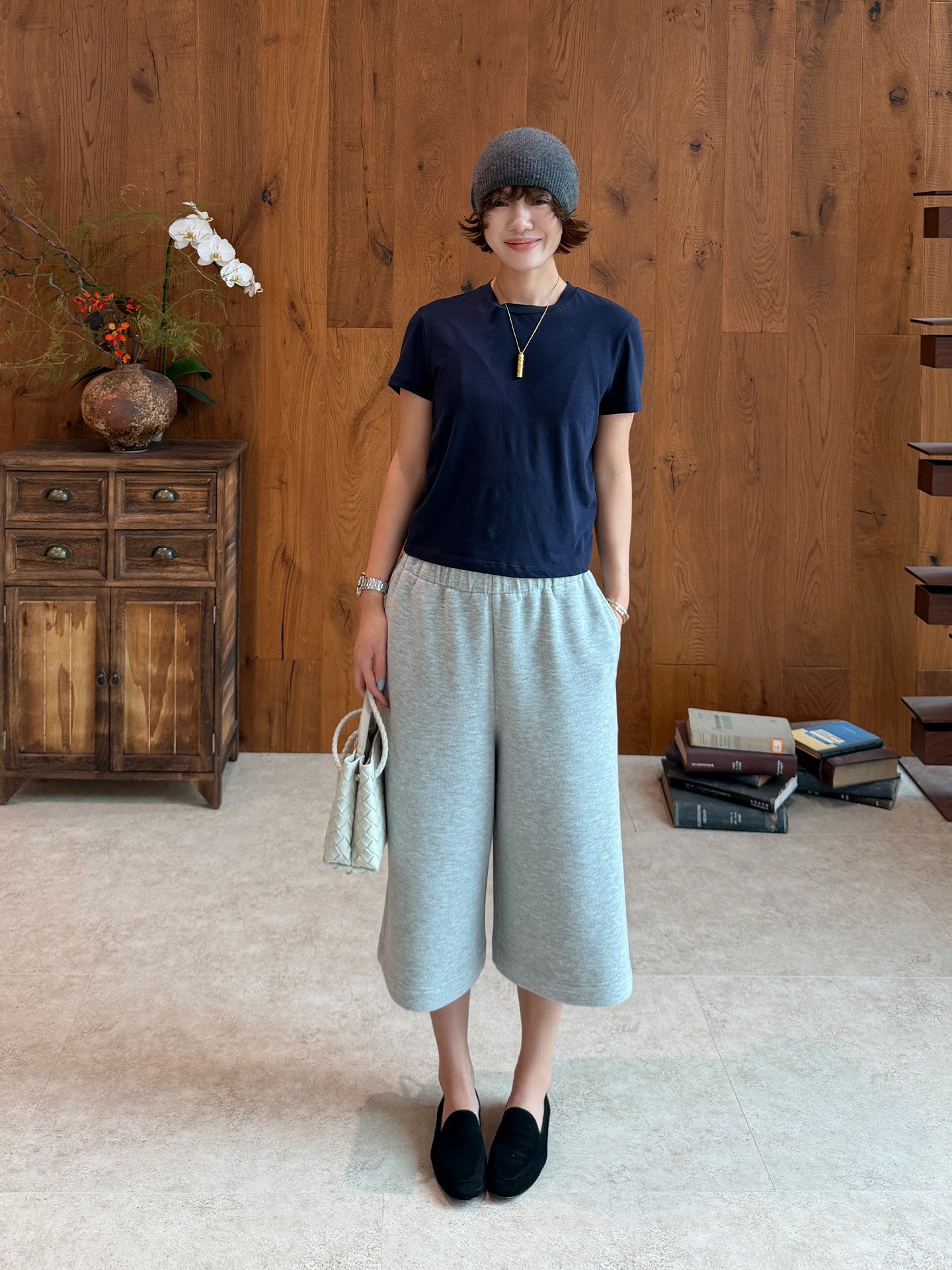 Brushed Knit Wide Leg Cropped Pants_BDHL8425