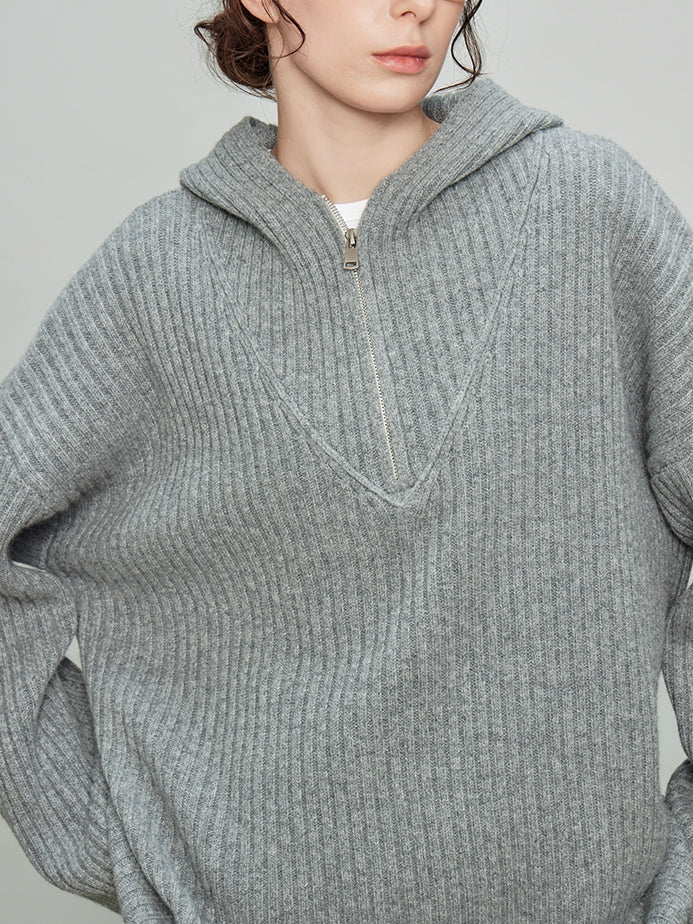 Hooded Half-Zip Knit Tops_BDHL6919