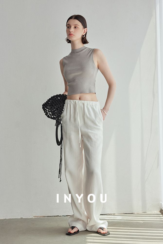 Draped Elastic Waist Wide Pants_BDHL6122