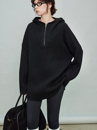 Hooded Half-Zip Knit Tops_BDHL6919