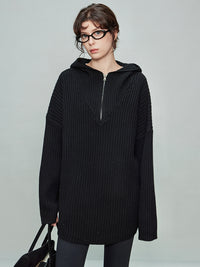 Hooded Half-Zip Knit Tops_BDHL6919